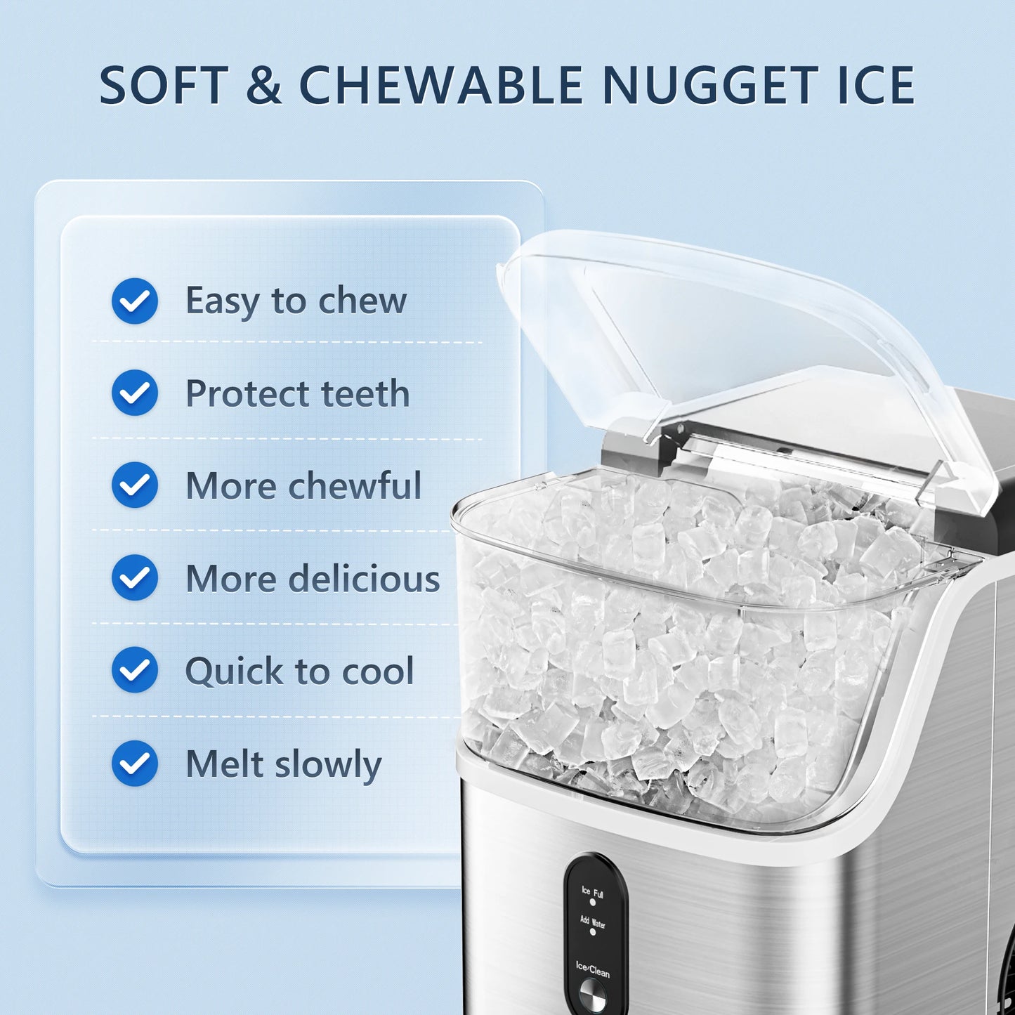 SIMZLIFE Nugget Ice Maker Countertop,34lbs Per Day,Portable Ice Maker Machine with with Basket and Scoop, Self-Cleaning ,Silver