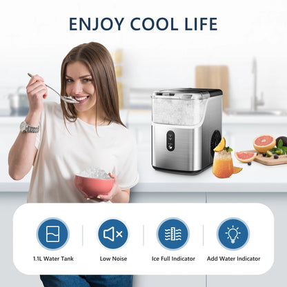 SIMZLIFE Nugget Ice Maker Countertop,34lbs Per Day,Portable Ice Maker Machine with with Basket and Scoop, Self-Cleaning ,Silver