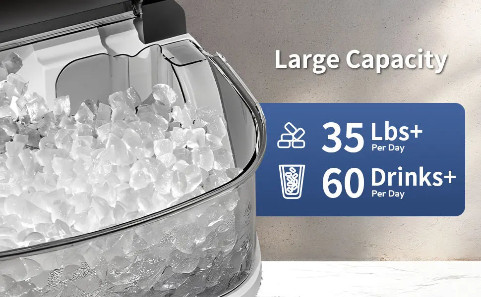 SIMZLIFE Nugget Ice Maker Countertop,34lbs Per Day,Portable Ice Maker Machine with with Basket and Scoop, Self-Cleaning ,Silver