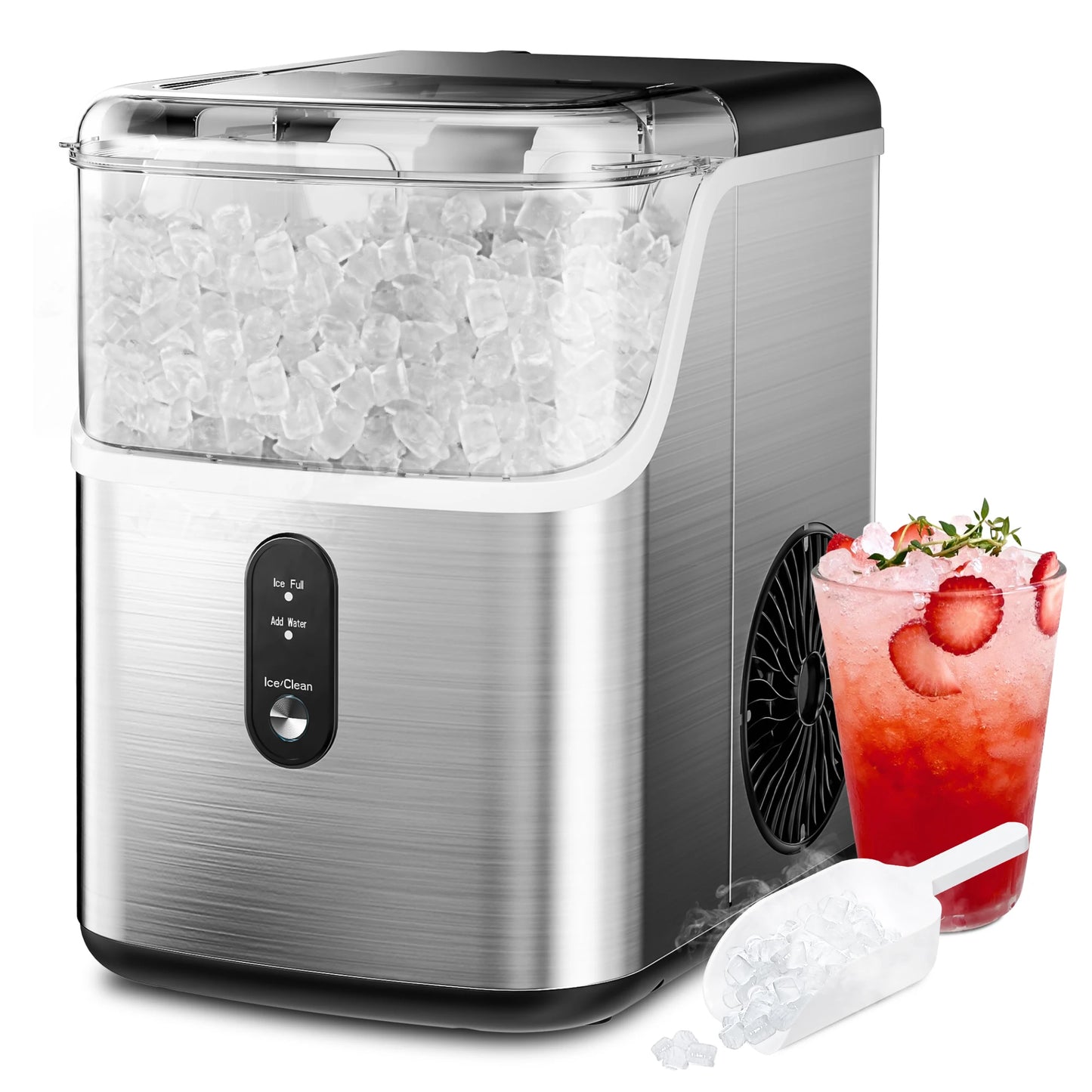 SIMZLIFE Nugget Ice Maker Countertop,34lbs Per Day,Portable Ice Maker Machine with with Basket and Scoop, Self-Cleaning ,Silver