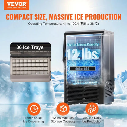 110V Countertop Ice Maker 70LB/24H, 350W Automatic Portable Ice Machine with 11LB Storage, 36Pcs per Tray