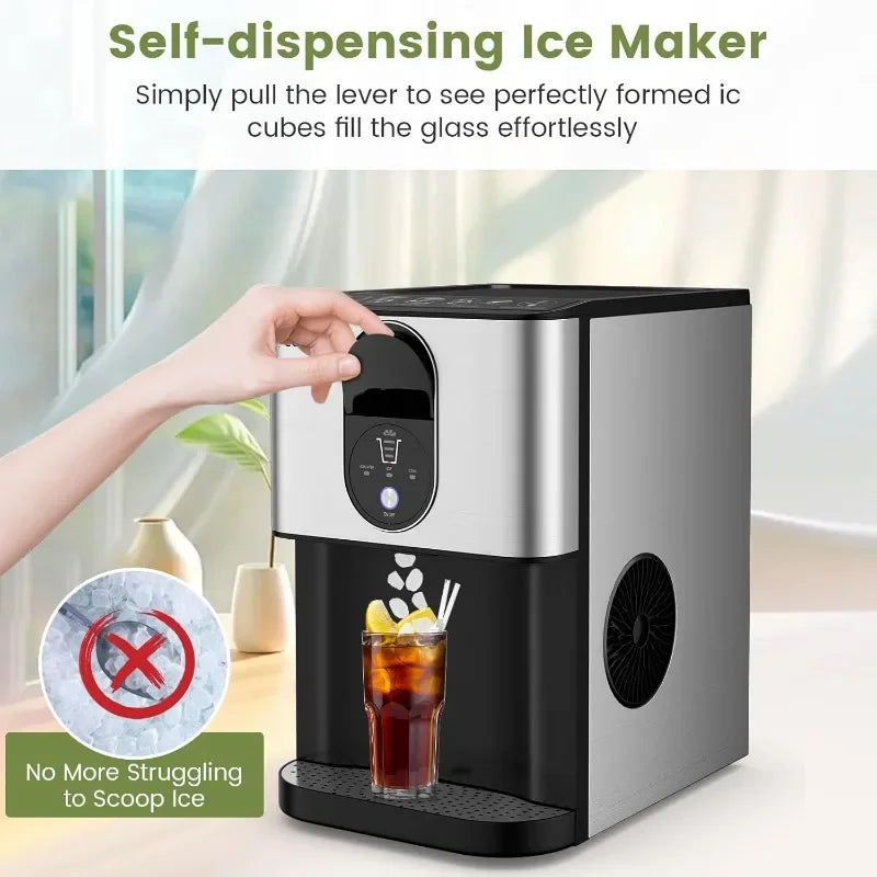 COSTWAY Self Dispensing Nugget Ice Maker Countertop, 56 Lbs/24H Soft Chewable Ice, Pebble Ice Maker with Self-Cleaning