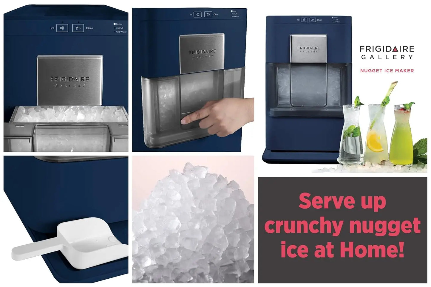 Crunchy Nugget Ice Maker, per Day, Auto Self Cleaning, 2.0 Gen, Navy