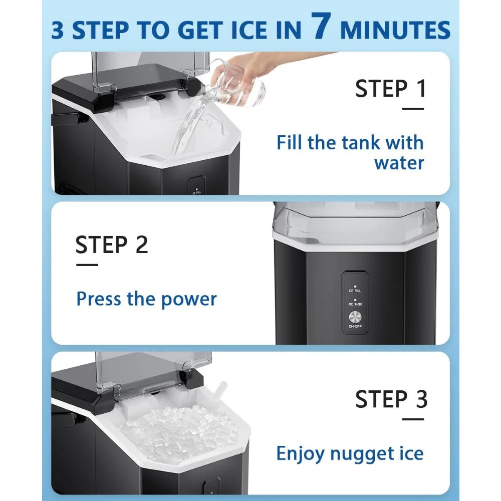 Nugget Ice Maker, 10,000pcs/33lbs/Day, Portable Handheld Nugget Ice Maker Machine with Handle, Ice Makers Countertop