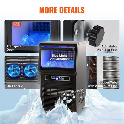 110V Countertop Ice Maker 70LB/24H, 350W Automatic Portable Ice Machine with 11LB Storage, 36Pcs per Tray