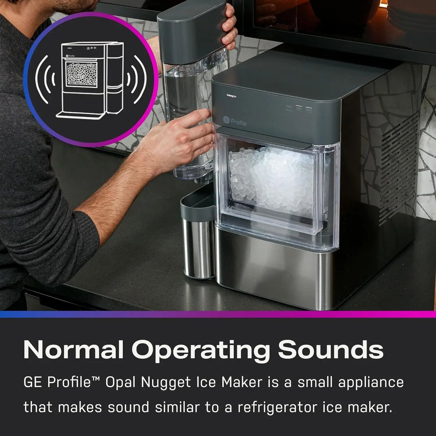 GE Profile Opal 2.0 XL with 1 Gallon Tank, Chewable Crunchable Countertop Nugget Ice Maker, Scoop included, 38 lbs in 24 hours,