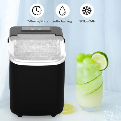 [Summer's Selection!] 9 Ice Cubes Ready in 6 miutes. Portable Countertop Ice Maker for home and office. 26lbs Ice/24Hrs, Self-Cl