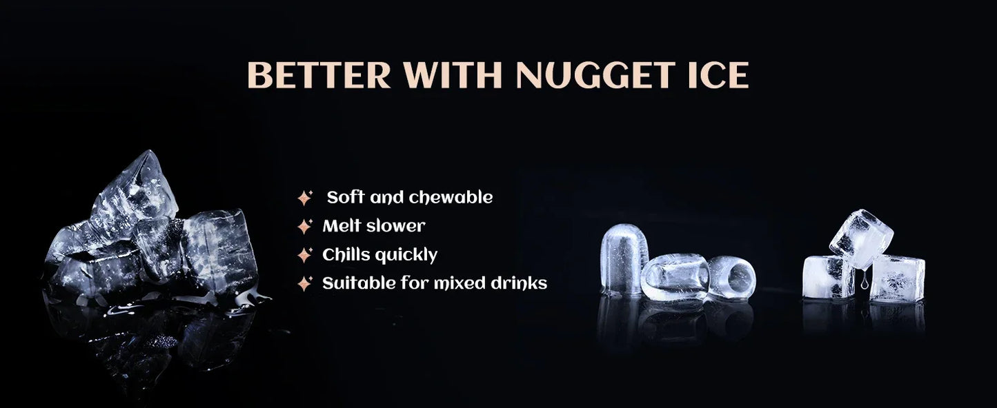 Ecozy Nugget-Pellet Ice Maker, Countertop Pellet  Cubes, 33 lbs Daily Output, Stainless Steel Housing, Self-Cleani