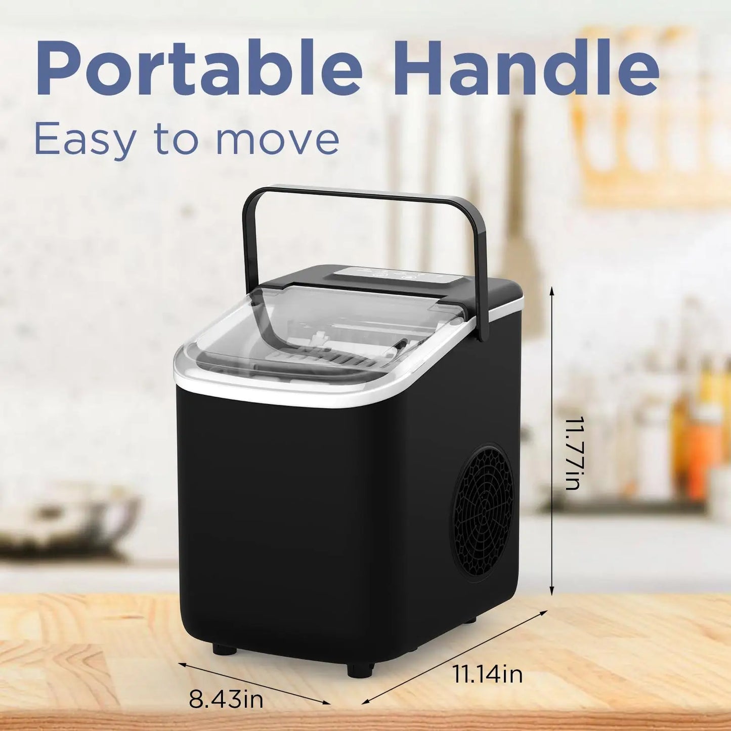 [Summer's Selection!] 9 Ice Cubes Ready in 6 miutes. Portable Countertop Ice Maker for home and office. 26lbs Ice/24Hrs, Self-Cl